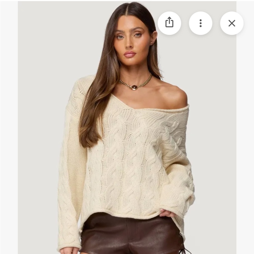 Edikted Cream Off-the-Shoulder Cable Knit Sweater